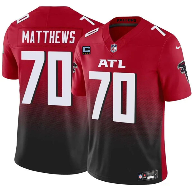 Men's Atlanta Falcons #70 Jake Matthews Red/Black 2024 F.U.S.E With 4-Star C Patch Vapor Untouchable Limited Football Stitched Jersey